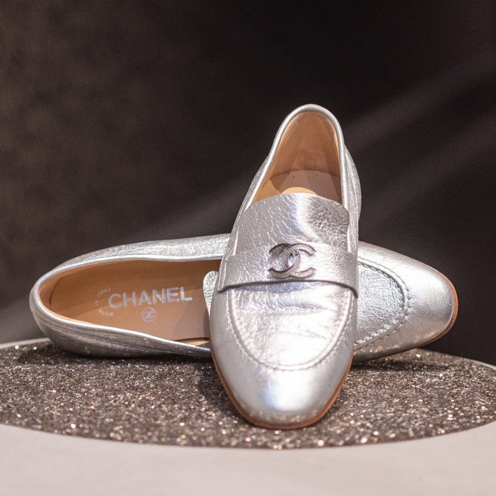 Metallic Silver Chanel Loafers
